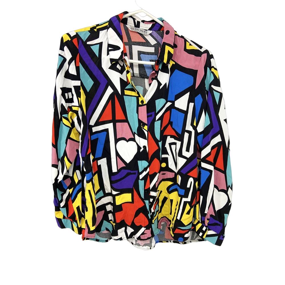 Big Dart MOD Button Front Shirt Multicolor Abstract Print Colorful Size 44 US L - Picture 2 of 5